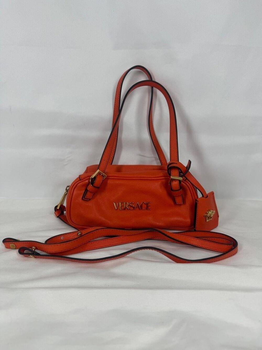Versace Tag Nappa Bowling Mini Bag - Orange Leather Shoulder Bag SPBJKI 365977